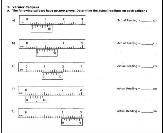 Vernier caliper reading clearance test