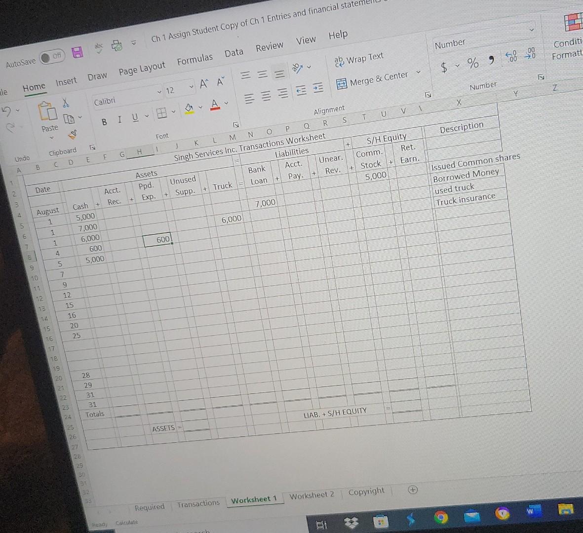 Solved Ch 1 Assign Student Copy of Ch 1 Entries and | Chegg.com