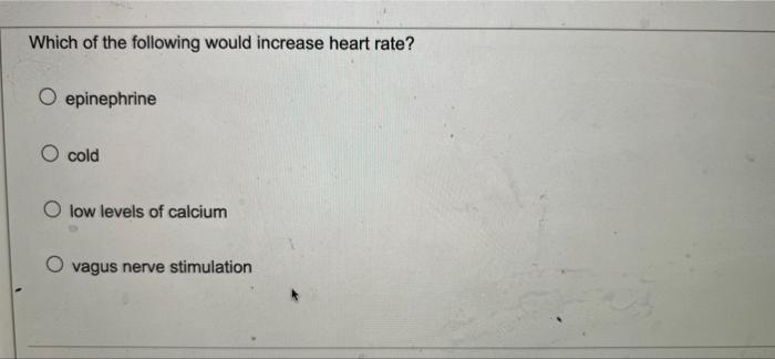 Solved Which of the following would increase heart rate? O | Chegg.com