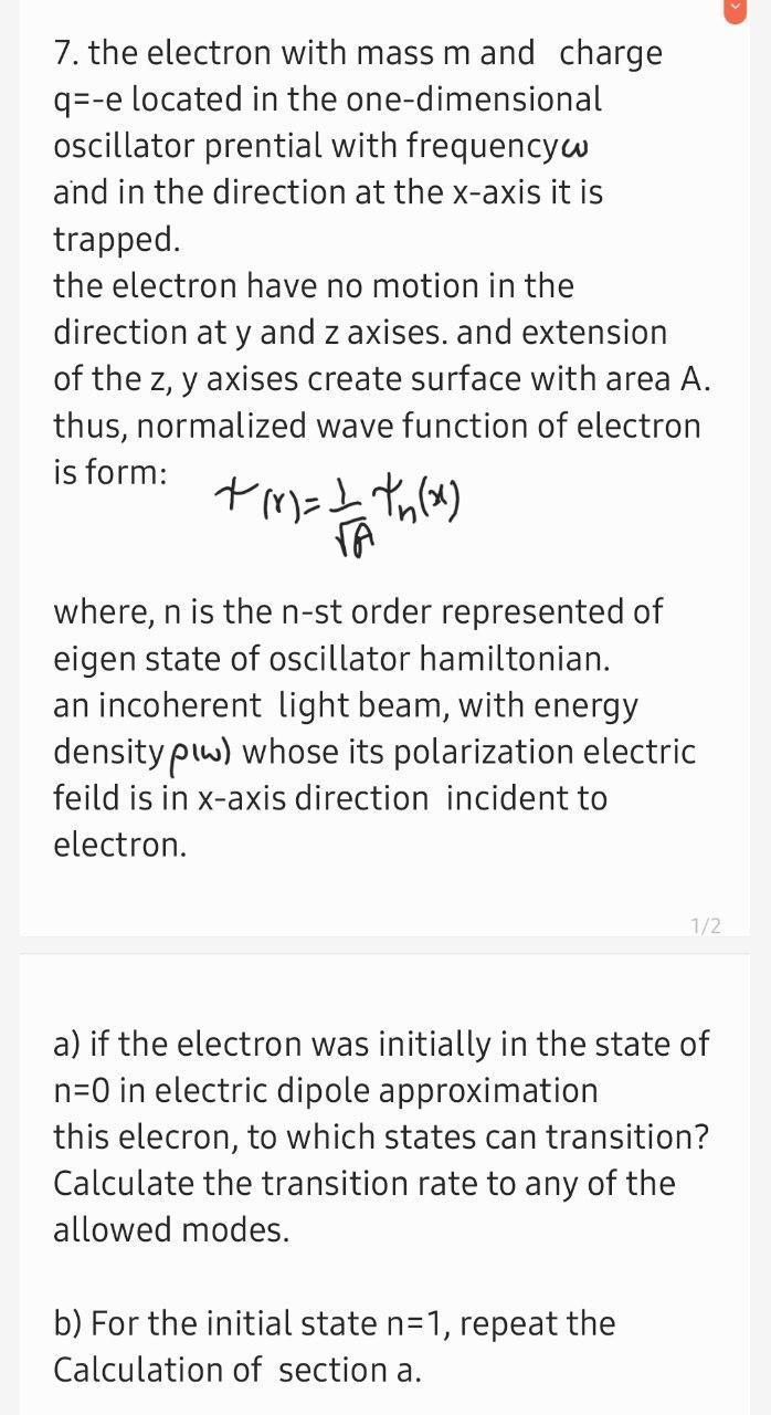 Solved 7. the electron with mass m and charge q=-e located | Chegg.com