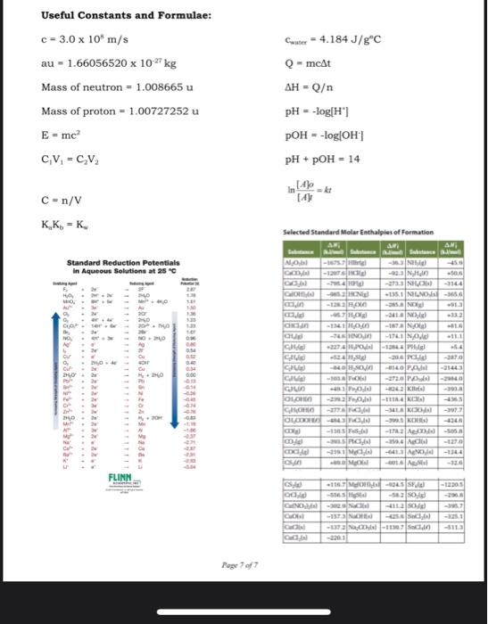 Solved 5. Use standard heats of formation (table on last