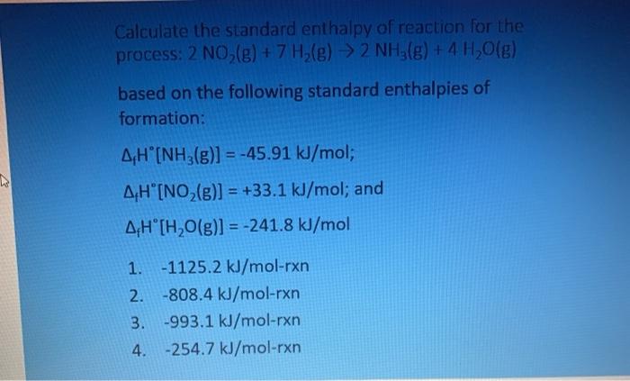 Solved Calculate The Standard Enthalpy Of Reaction For The | Chegg.com