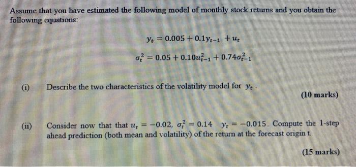 Solved Assume That You Have Estimated The Following Model Of | Chegg.com