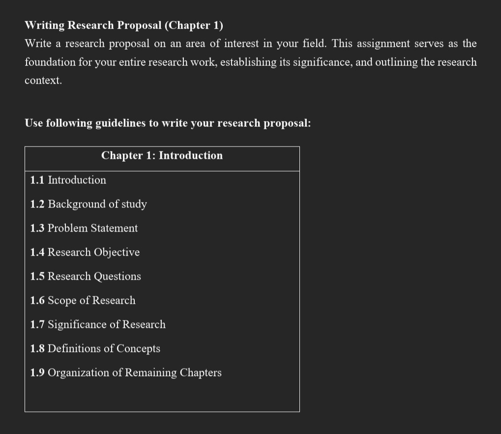 Writing Research Proposal (Chapter 1)Write a research | Chegg.com