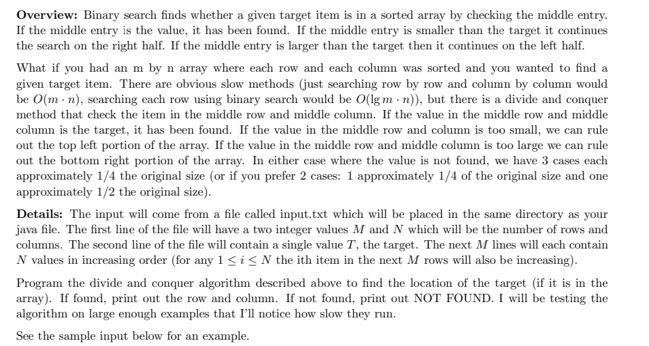 Solved Overview: Binary search finds whether a given target | Chegg.com