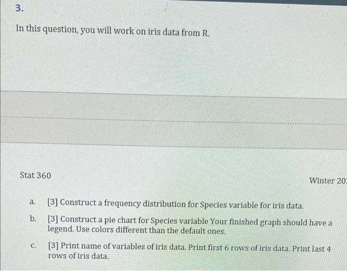 Solved 3. In this question, you will work on iris data from | Chegg.com