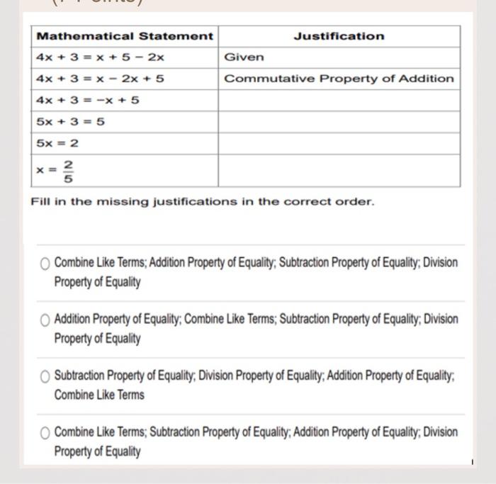 Solved Fill in the missing justifications in the correct | Chegg.com