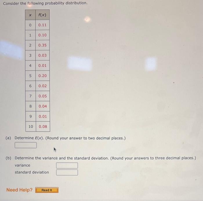 Solved Consider the following probability distribution. | Chegg.com