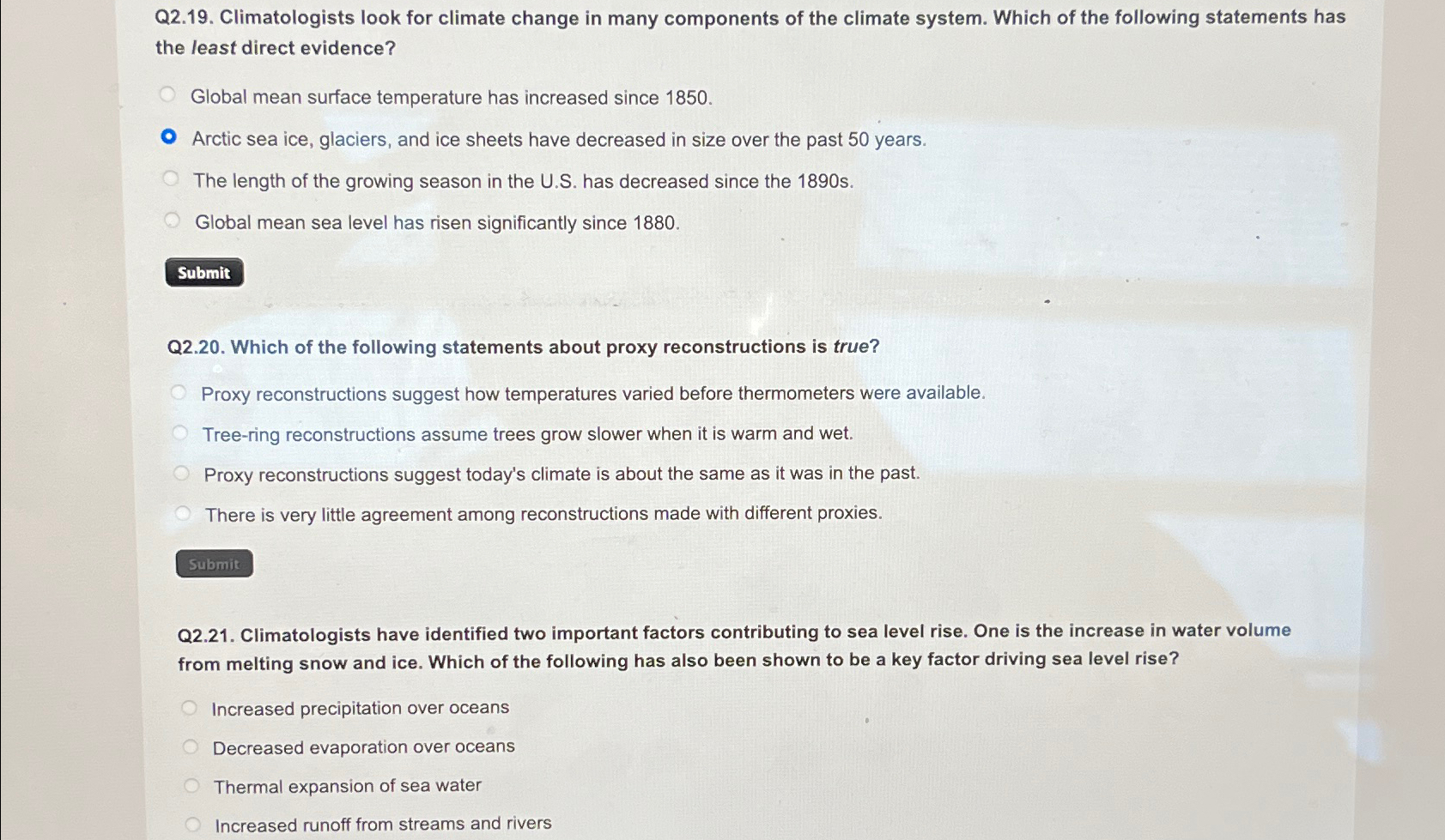 Solved Q2.19. ﻿Climatologists look for climate change in | Chegg.com
