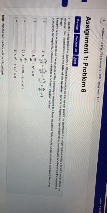 Solved Assignment 1: Problem 7 Logged In Previous Problem | Chegg.com