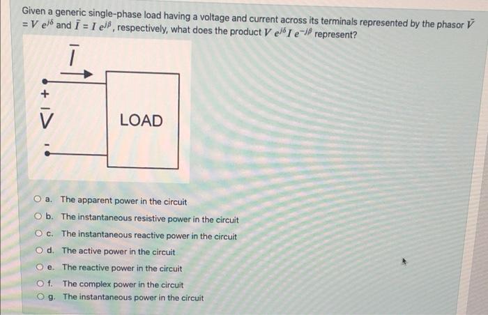 Solved Given a generic single-phase load having a voltage | Chegg.com