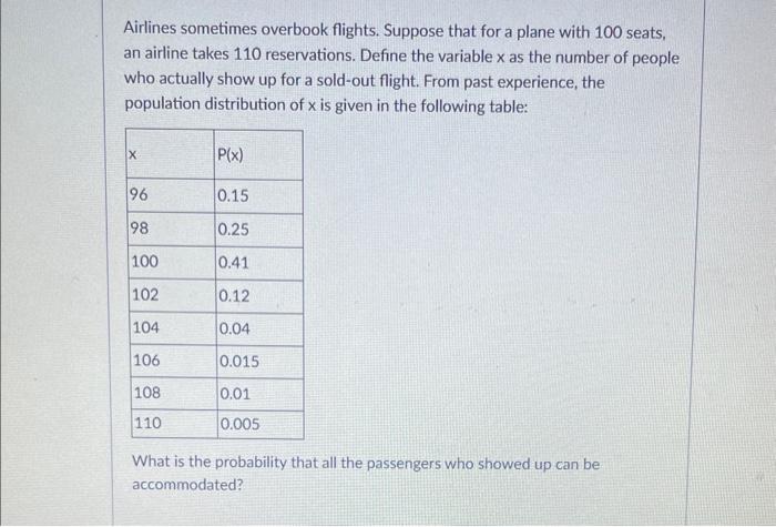 Solved Airlines sometimes overbook flights. Suppose that for | Chegg.com