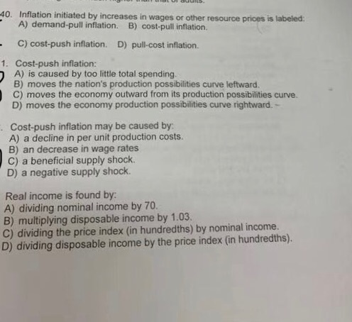 Solved 40. Inflation initiated by increases in wages or | Chegg.com
