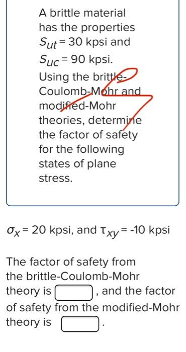 Solved A Brittle Material Has The Properties Sut 30kpsi And