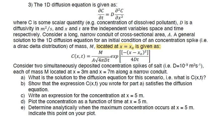 3) The 1D diffusion equation is given as: | Chegg.com