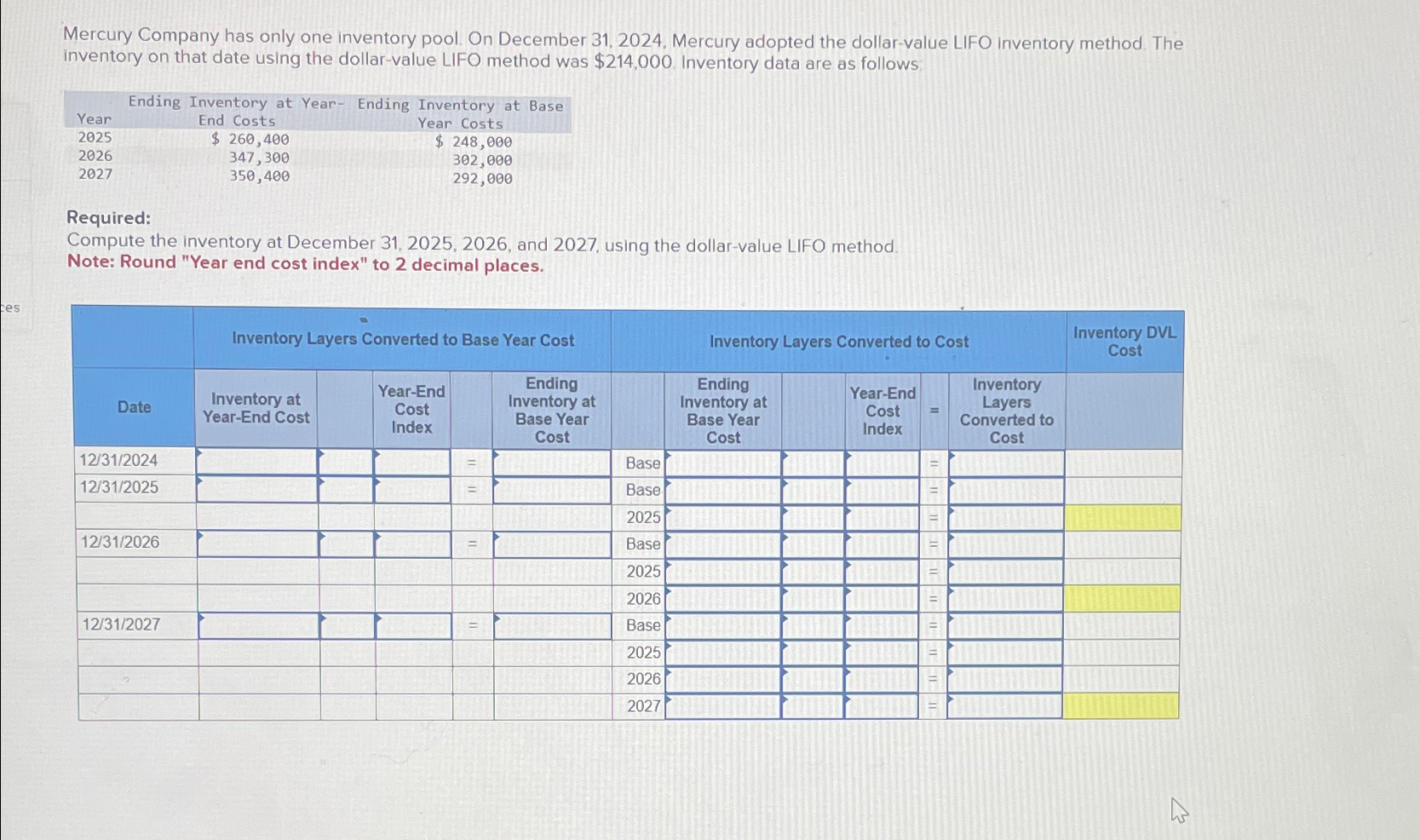 Solved Mercury Company has only one inventory pool. On | Chegg.com