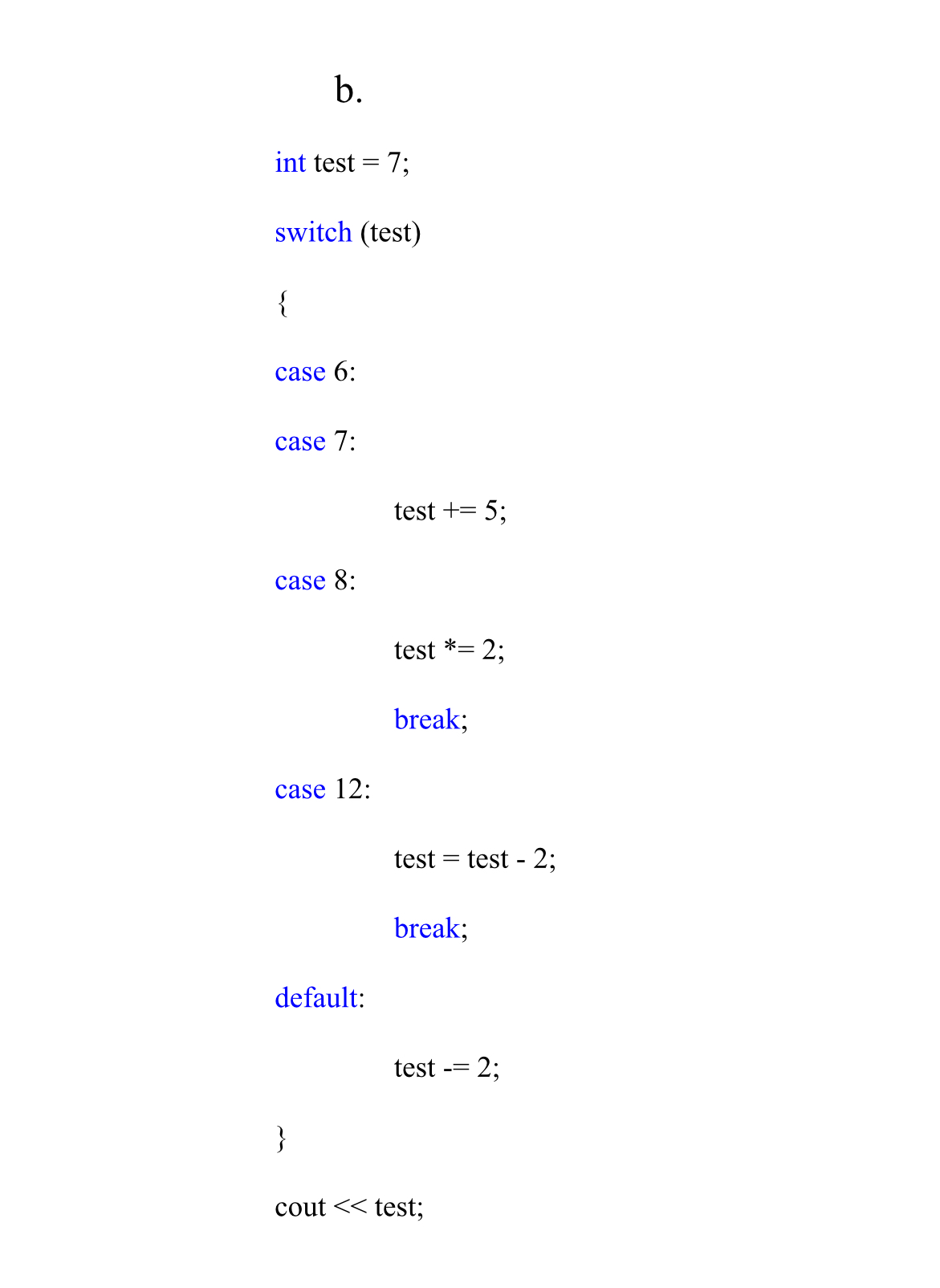 Solved b. ﻿what is printed in this code. (C++)switch | Chegg.com