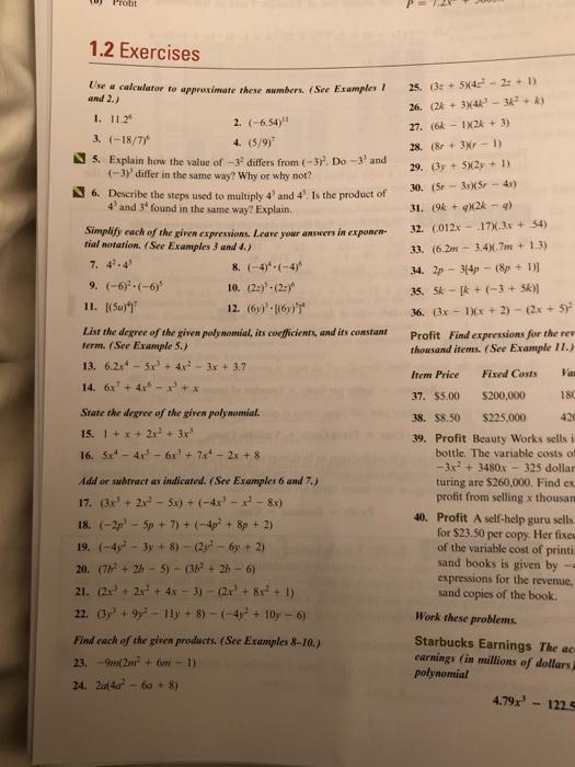1.2 Exercises Use a calculator to approximate these | Chegg.com