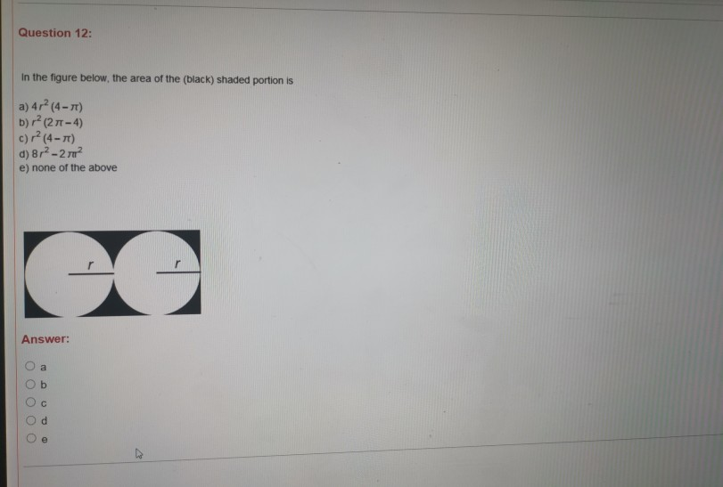 Solved Question 12: In the figure below, the area of the | Chegg.com