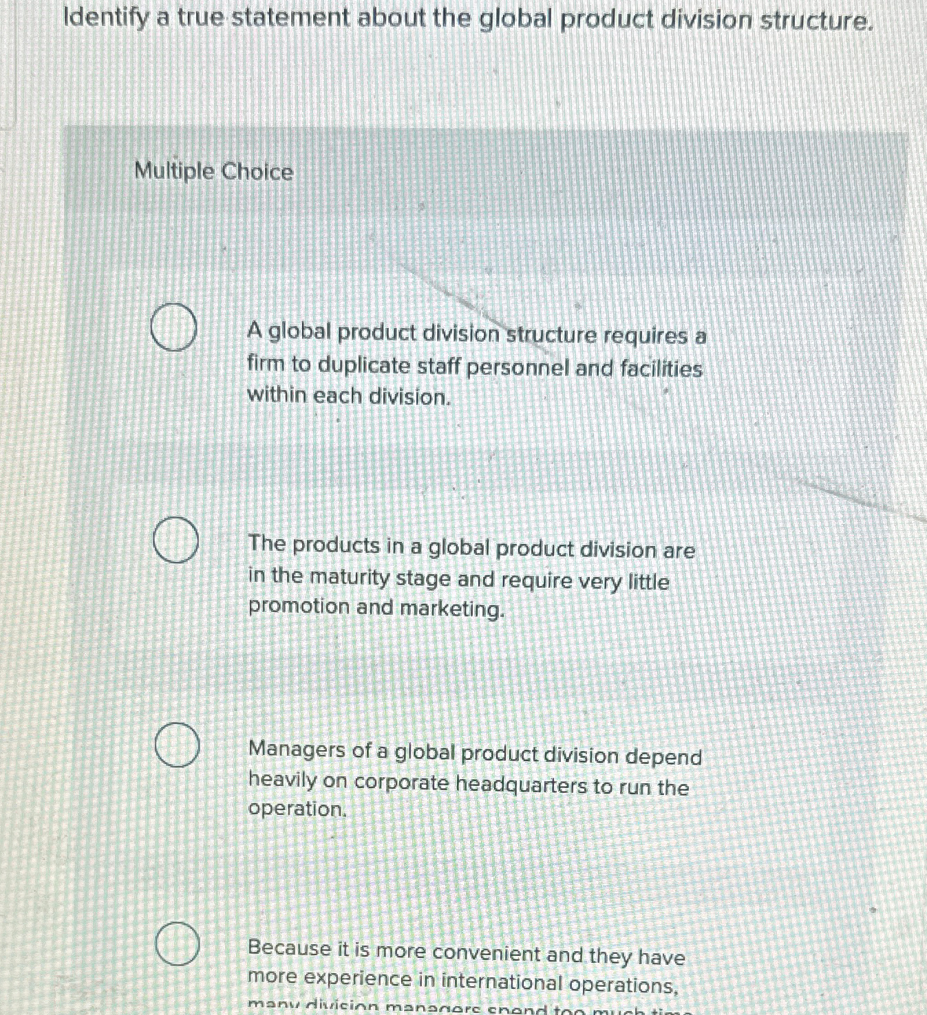 Solved Identify a true statement about the global product | Chegg.com