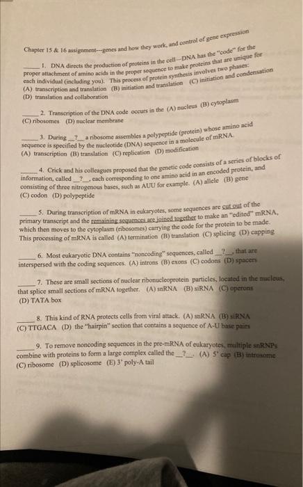 Chapter 15 \& 16 assigament-rgenes and tow 1. DNA | Chegg.com