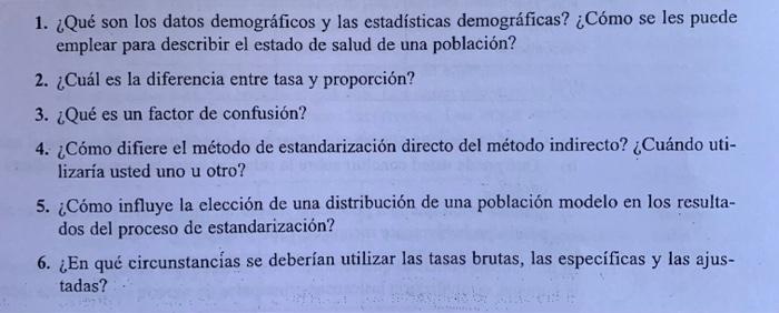 1. ¿Qué son los datos demográficos y las estadísticas demográficas? ¿Cómo se les puede emplear para describir el estado de sa