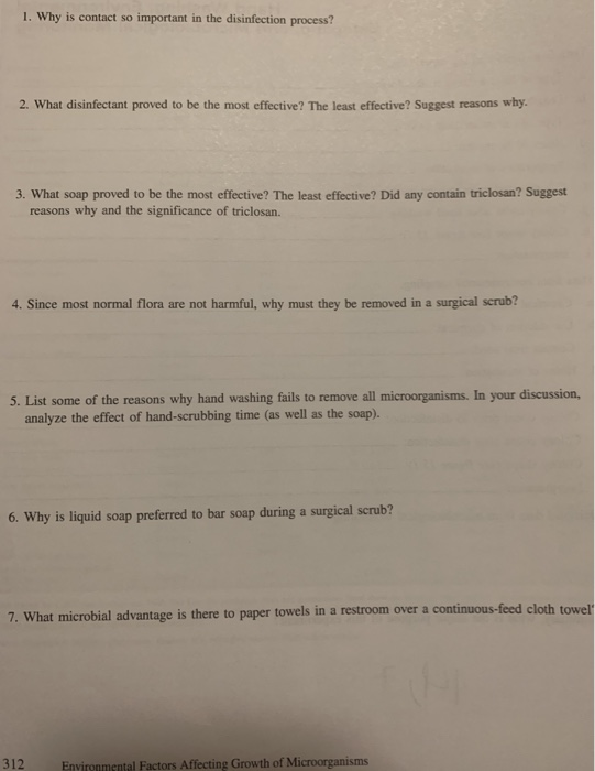 Solved 1. Why is contact so important in the disinfection
