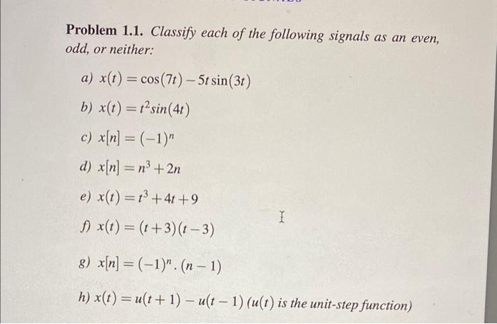 Solved Problem 1.1. Classify each of the following signals | Chegg.com