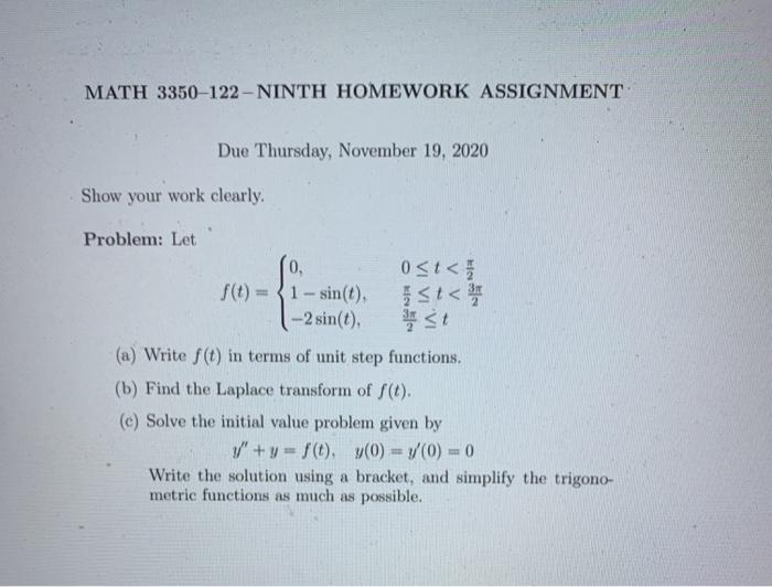 Solved MATH 3350-122 - NINTH HOMEWORK ASSIGNMENT Due | Chegg.com