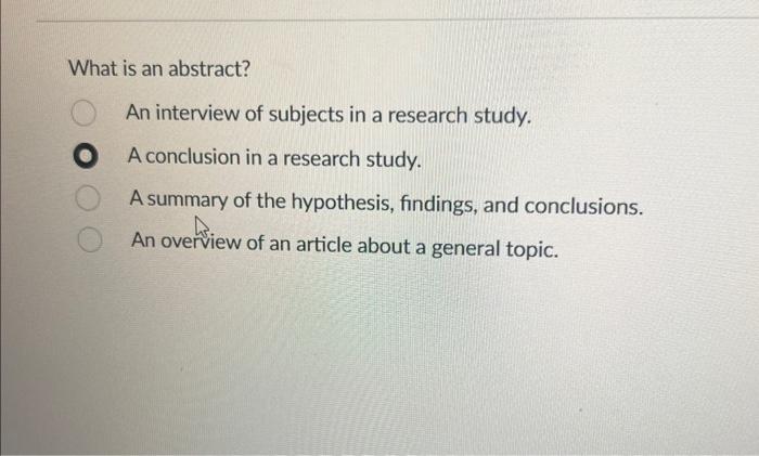 Solved What is an abstract? An interview of subjects in a | Chegg.com