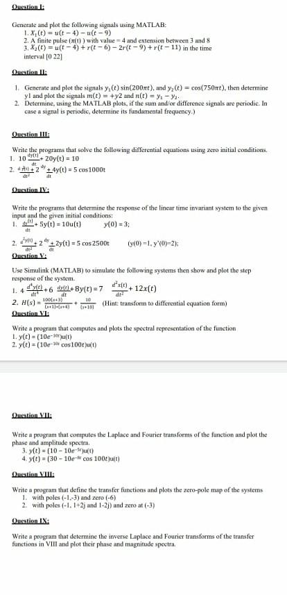 Solved Question 1: Generate And Plot The Following Signals | Chegg.com