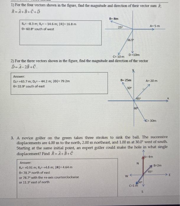 Solved 1) For the four vectors shown in the figure, find the | Chegg.com
