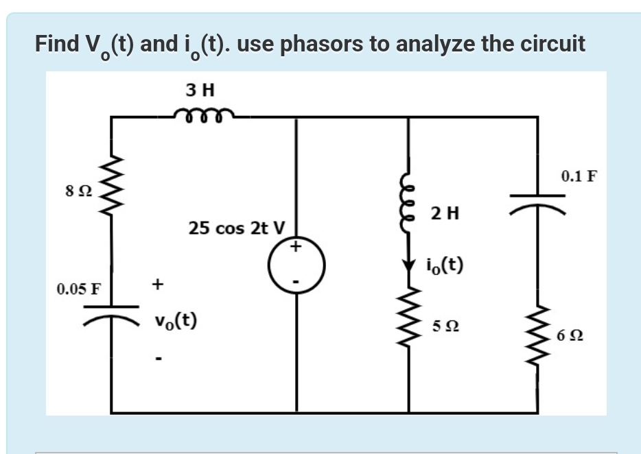 Solved Find V0 T ﻿and I0 T ﻿use Phasors To Analyze The