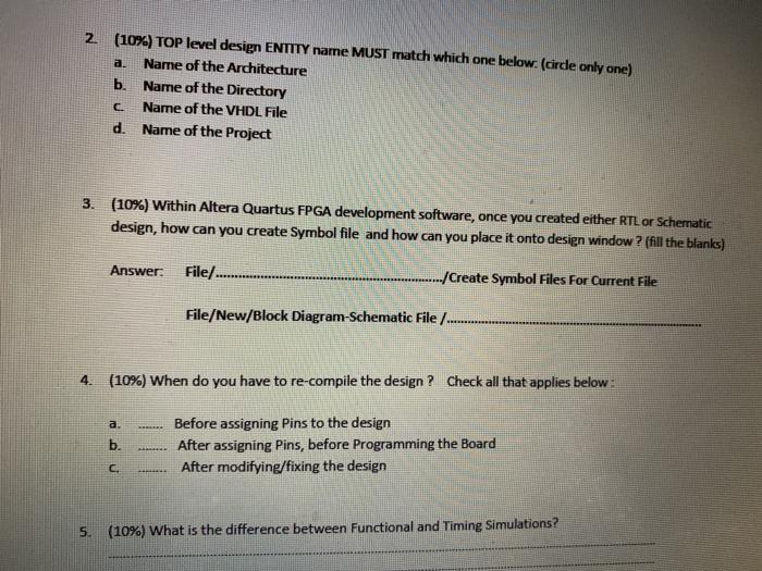 Solved 2. (10) TOP level design ENTITY name MUST match