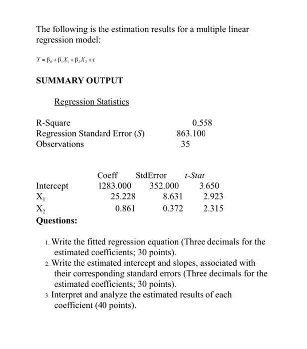 Solved The Following Is The Estimation Results For A | Chegg.com