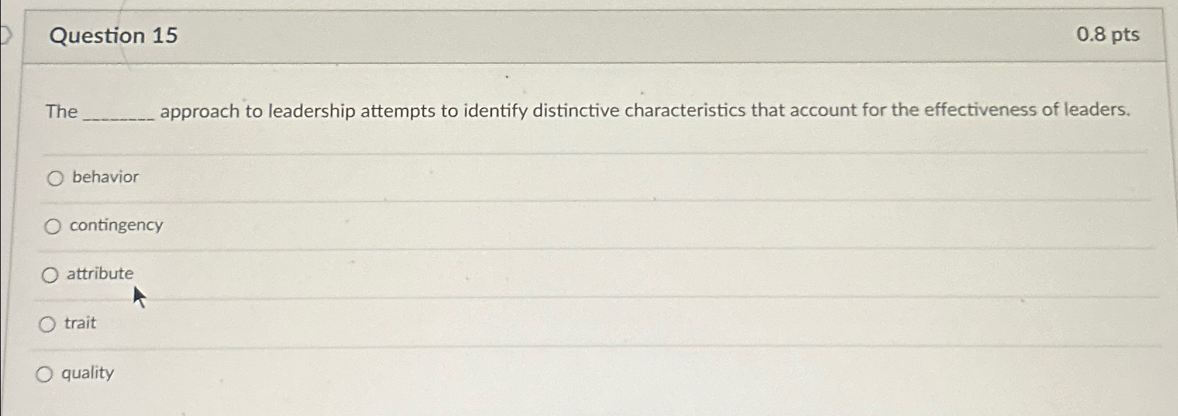 Solved Question 150.8ptsThe ﻿approach to leadership | Chegg.com