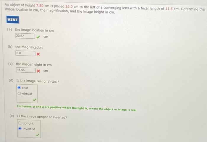 Solved An object of height 7.50 cm is placed 26.0 cm to the