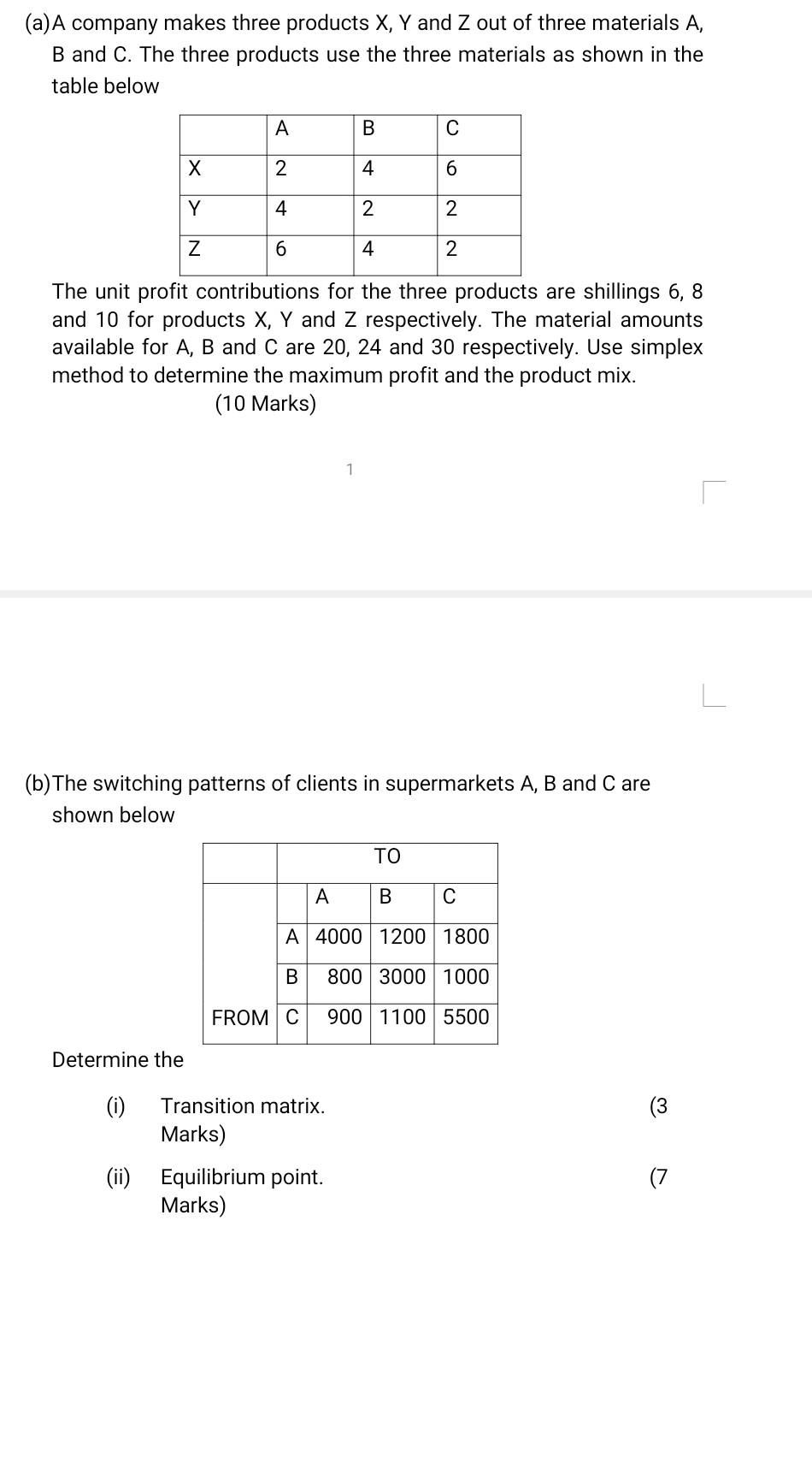 Solved (a) A company makes three products X, Y and Z out of | Chegg.com
