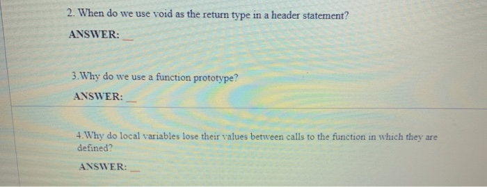 Solved 2. When do we use void as the return type in a header | Chegg.com