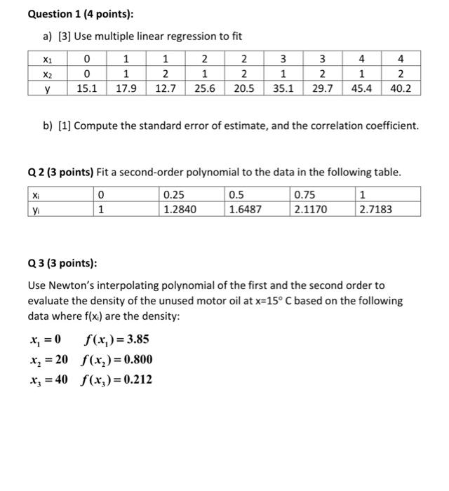 Solved A) [3] Use Multiple Linear Regression To Fit B) [1] | Chegg.com