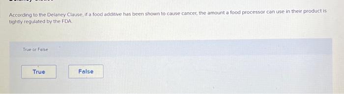 Solved According to the Delaney Clause, if a food additive | Chegg.com