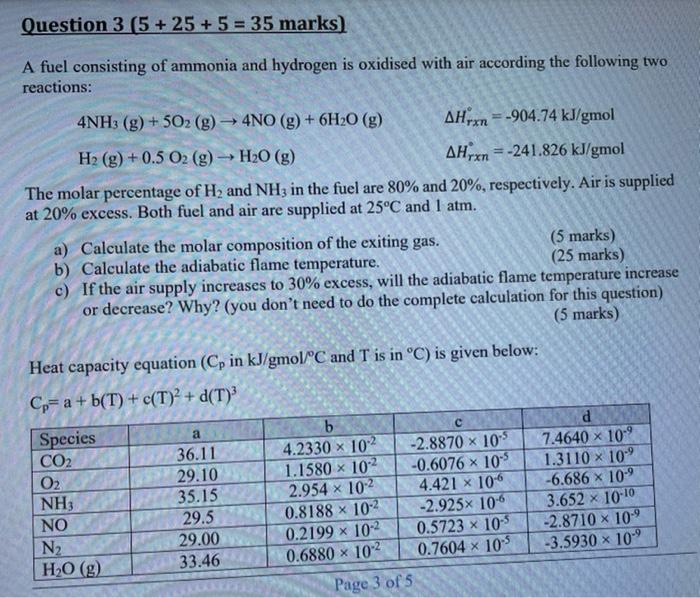 Solved Question 3 (5 + 25 + 5 = 35 marks) = A fuel | Chegg.com