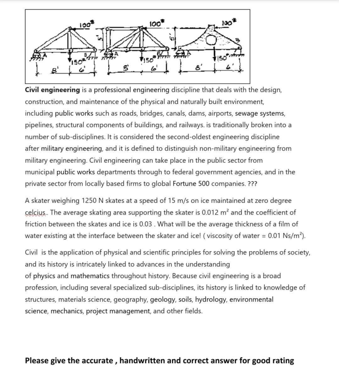 Solved 100 100 150R 150 B! Civil engineering is a | Chegg.com