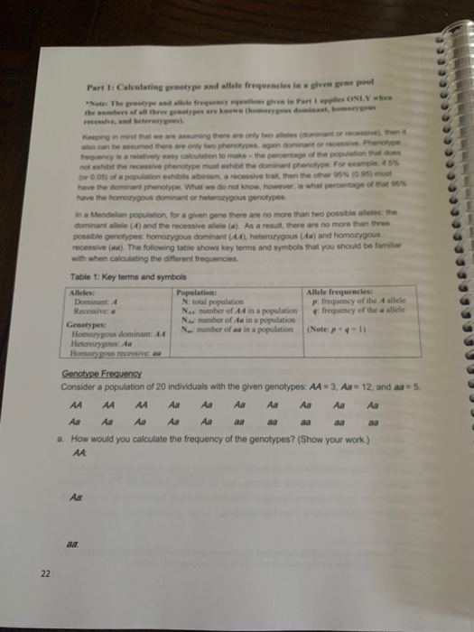 Solved Part 1 Calculating Genotype And Allele Frequencies Chegg Com<script async src=