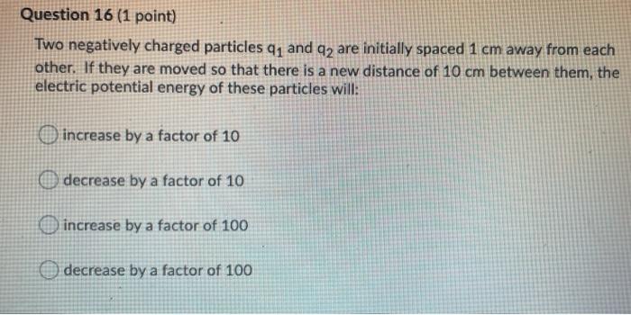Solved Question 16 (1 point) Two negatively charged | Chegg.com