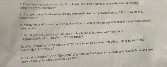 Solved 1. Describe the basic structures of protozoa. Can | Chegg.com