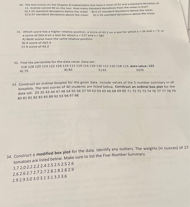 Solved 30. The test scores on the Chapter 8 mathematics test