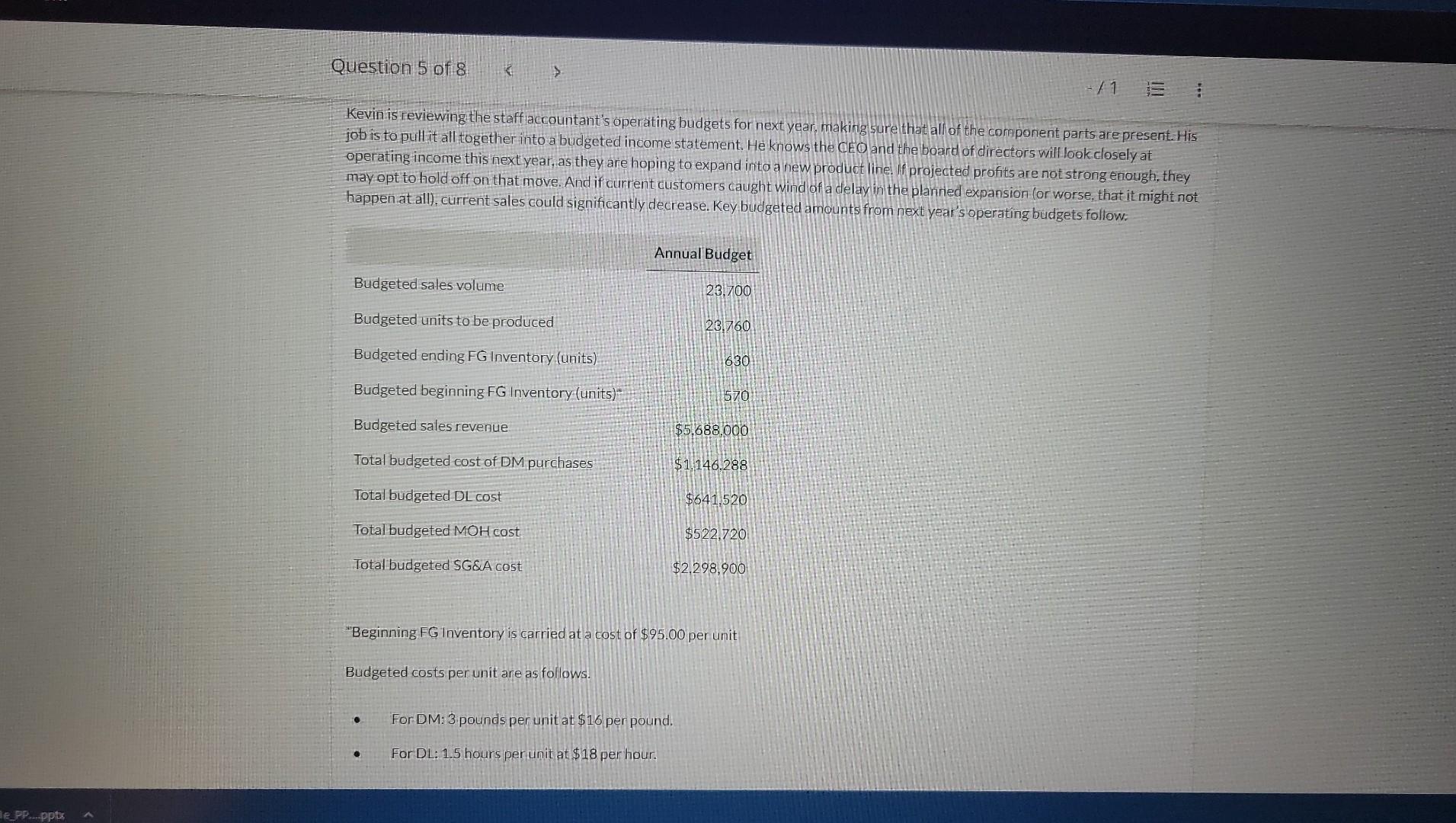 Solved prepare the COGS budget for Kevin's company for next | Chegg.com