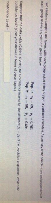 Solved Two random samples are taken with each group asked if | Chegg.com