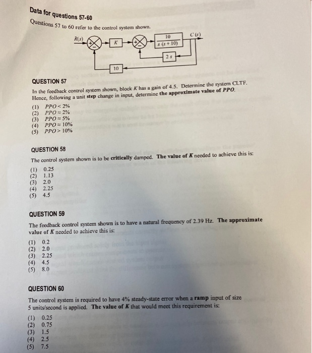 Solved Questions 57 to 60 refer to the control system shown. | Chegg.com